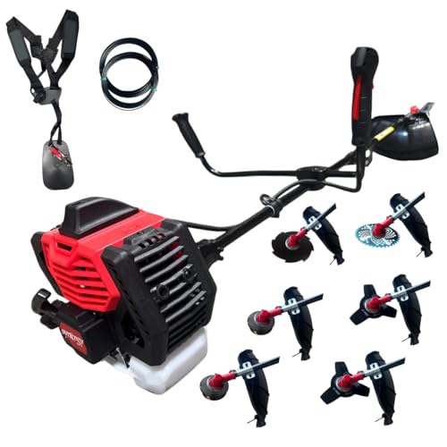 Synergy Desbrozadora Gasolina 6 en1-65cc 4,9cv-Motor 2 Tiempos 2 Discos de 3 Puntas, 1 de 8 Puntas, 1 de Widea, 2 Cabezales Hilo Automático, Arnés y 20m Hilo