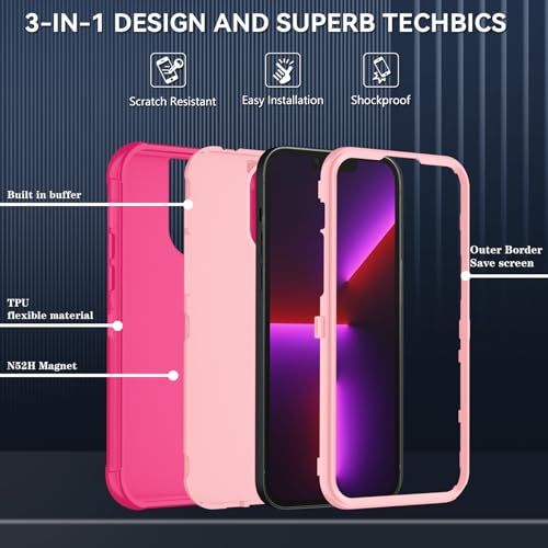 Image of SunStory Compatible with iPhone 13 Pro Max Case with HD Screen Protector, 3-Layer Heavy Duty Full-Body Cover,3 in 1 Hybrid Protective Case for iPhone 13 Pro Max 6.7 inch,PinkRed
