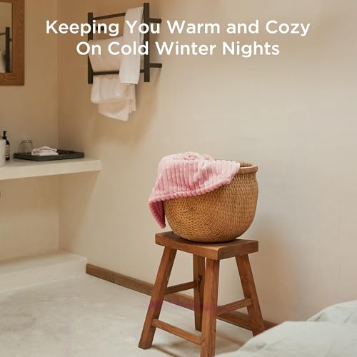 GOTCOZY Electric Blanket Heated Throw 50''X60''- Ribbed Faux Fur Heated Blanket with 4 Heating Level & 3 Hour Auto Off Heating Blanket, ETL&FCC Certified Machine Washable(Pink)