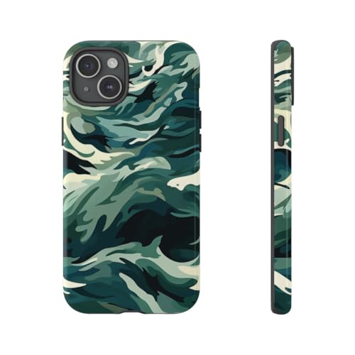 Coque iPhone 15 Plus abstrait vagues d'océan et requins rigide brillante