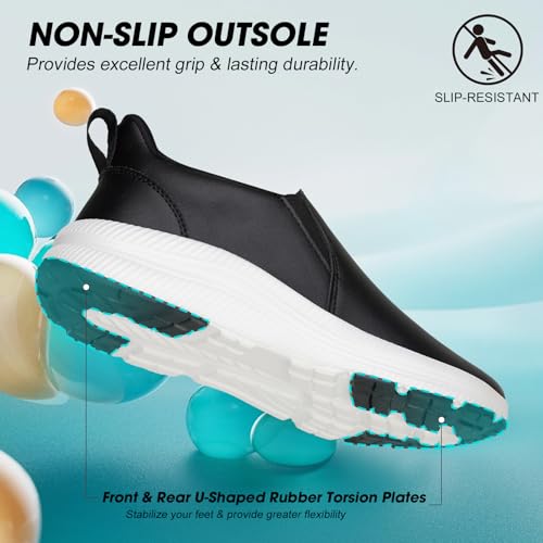 Image of ZOVE Wide Toe Box Shoes Women Wide Width Waterproof Leather Hands Free Nursing Sneakers Ultra Light Extra Wide Walking Sneakers Non-Slip Chef Diabetes Nurse Work Shoes