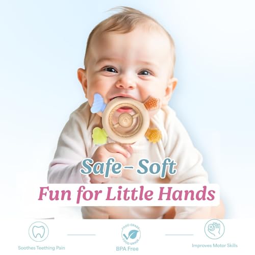 Image of Baby Teething Toys for 0-6 6-12 Months, BPA Free Baby Teether Sensory Toy for Babies 0 3 6 9 12 18 Months, Newborn Infant Toys Gifts for 1 One Year Old Baby Boys Girls (Jelly Shapes Handle)