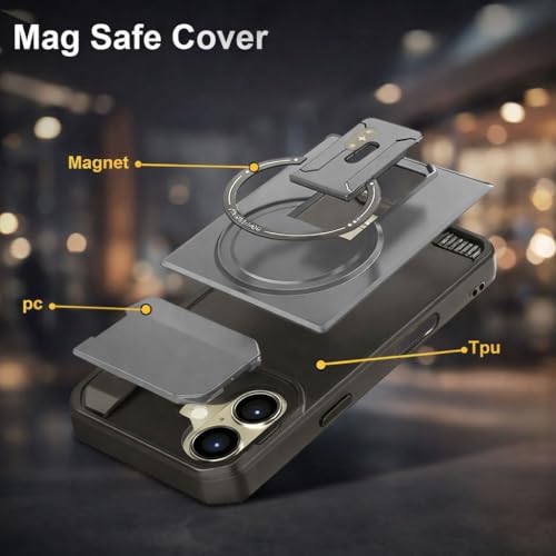 Image of Knotyy Sliding Camera Case for Samsung Galaxy A36 5G with 360 Ring Kickstand | Camera Lens Protector | Kickstand for Samsung Galaxy A36 5G (Grey)