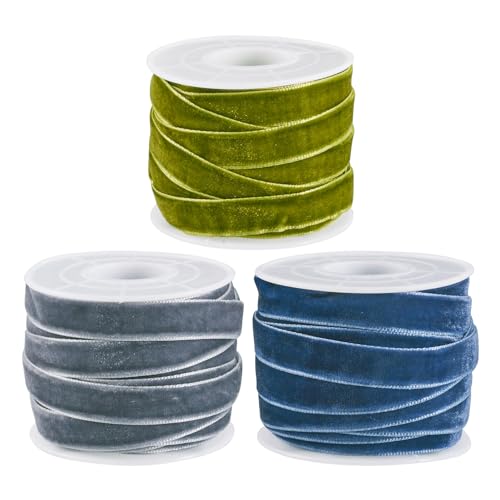 PH PandaHall PandaHall 30 Yards Single Face Velvet Ribbons Green Blue Velvet Ribbon 3/8 Inch Satin Ribbon for Gift Wrapping Hairbow Making Party Wedding Decor,9.5~10mm