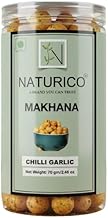 NATURICO Premium Roasted Flavoured Makhana | Chilli Garlic Flavoured | Fox Nuts | Healthy, Low Calorie, High Protein Indian Snack | Cholesterol & Gluten Free | Ideal for Fasting & Dieting | 70 g JAR |