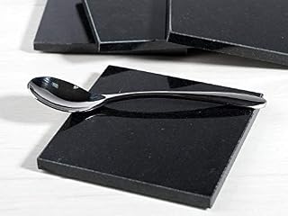 KitchenCraft Creative Tops Coasters Set of 4, Pure Granite Coasters for Drinks and Dinking with Cork Back Mats, Set of 4, 10cm (4"), Black