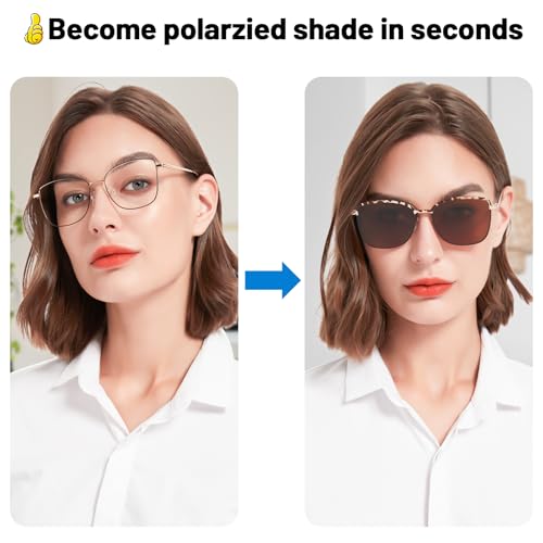 Image of Women's Large Blue Light Blocking Glasses plus Magnetic Sunglasses Clip, Easy to Switch to Shades for Driving