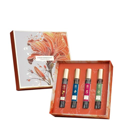 Image of Forest Essentials Luxury Unisex Liquid Perfume Gift Box|4 Long Lasting Floral Scents X 10Ml Each|Nargis, Rose, Oudh & Jasmine Saffron