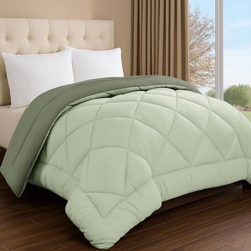 Image of Story@Home Winter Reversible Comforter - Hotel Like Feel with Down Alternative & Dense Microfiber Fill, Double Size 90x100 inches (220 GSM, Olive Green & Sage Green)