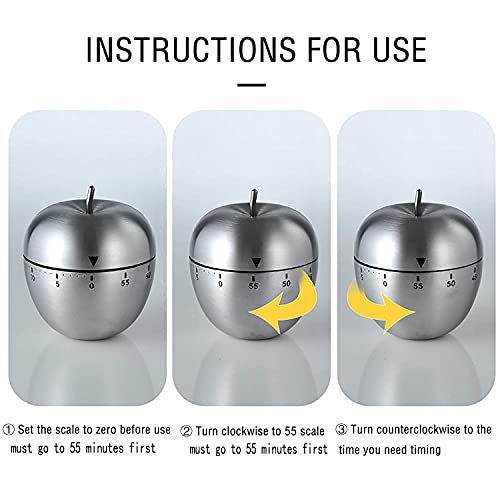 Temporizador mecânico Apple de aço inoxidável para cozinha de metal com alta contagem regressiva (Ap
