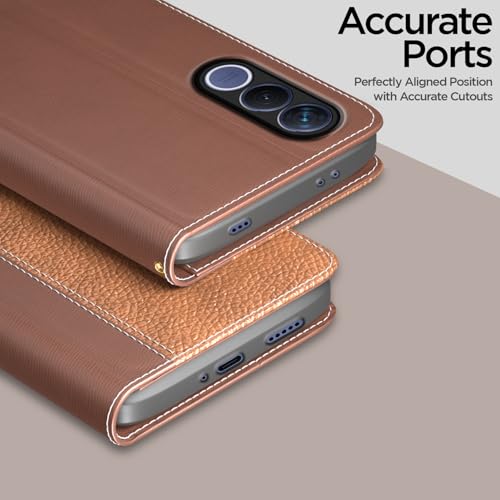 Image of Pikkme Flip Cover for Vivo V70 FE 5G | Leather Finish | Wallet Stand and Shock Proof | Complete Protection Flip Case (Tan)