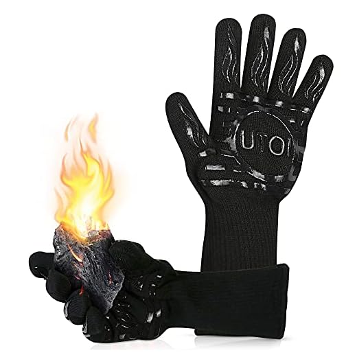UTOI BBQ Grill Gloves, 1472°F Heat Resistant Barbecue Gloves Oven Mitts, Silicone Non-Slip Cooking Gloves for Kitchen, Grilling and Baking, EN407 Certified, 13 inch Long, Black, 1 Pair