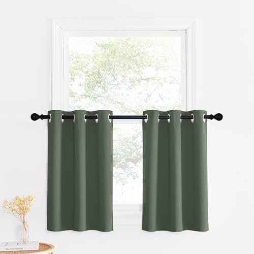 NICETOWN 30 Inch Length Christmas Curtains - 2 Panels Blackout Thermal Insulating Small Half Curtain Tiers for Bathroom Kitchen with Top Grommet (Dark