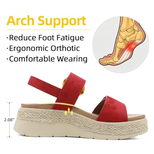 Image of UBFEN Womens Espadrille Platform Sandals Low Wedge Heel - Orthopedic Arch Support, Cushion Insole, Comfortable Dressy Buckle Sandals for Walking and Vacation