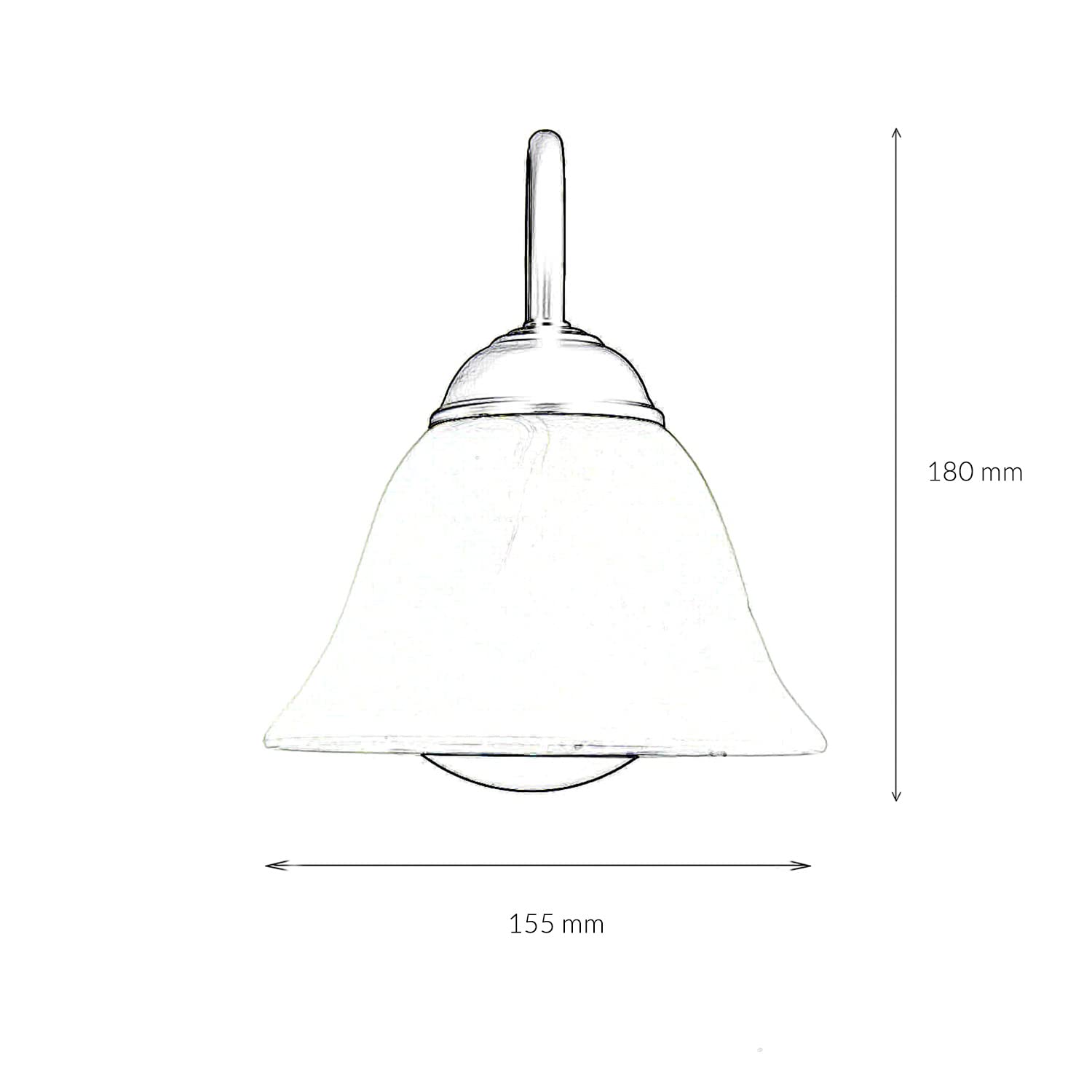 Aplique casa de campo, aplique antiguo, con brazo, cocina, dormitorio, salón, negro, metal, cristal, bajo deslumbramiento, H:18 cm, E14, aplique rústico