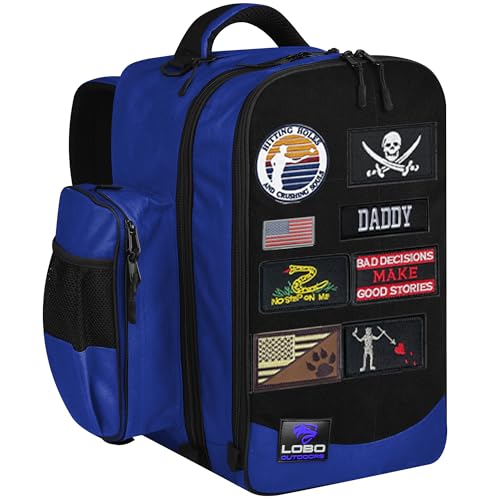 FIGHTSENSE Mochila Cornhole para bolsas, comporta até 24 bolsas, estojo de transporte Cornhole para bolsas com vários bolsos, Azul royal, Large, Vários bolsos