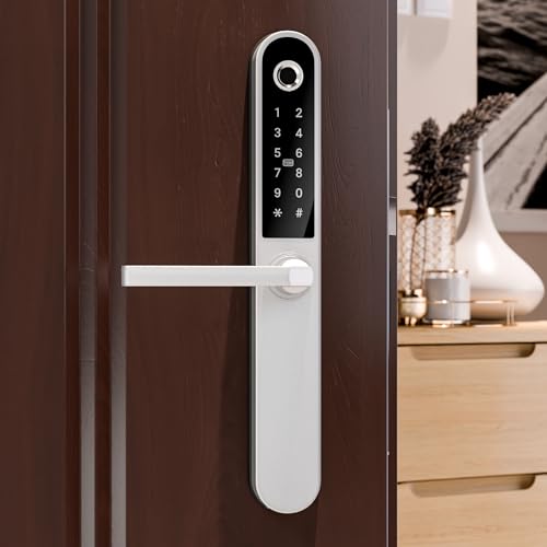 Blusafe Apollo Silver Keyless Door Handle for Home Security Finger Print, Key Card, Keypad, App Control, Remote Lock/Unlock