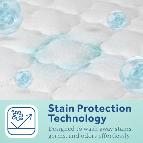 Image of Sealy Baby Crib Mattress Protector - Stain Protection Waterproof Pad, Noiseless Fitted Sheet Cover with Quilted Cotton-Blend Top for Comfort - Machine Washable and Easy Clean, 52x28