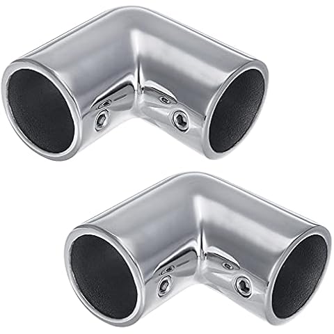 Handrail 2-Way Pipe Fitting Elbow,AICWIOO 90 Degree Pipe Connector 316 Stainless Steel Marine bimini top hardware tube connector Spare Part for 1-1/4 inch O.D. Tubing(2 PCS) Cover