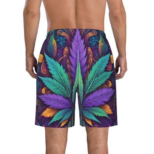 Purple Hemp Weed Mens Swim Trunks Fashion Men's Board Shorts Quick Dry Swim Shorts with Mesh Lining3