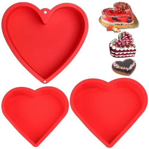HEOUCH 3 Piezas Moldes Silicona Reposteria, Molde Corazon Reposteria de 25.4 Cm, Molde Tarta en 3D, Creaciones de Repostería DIY, Tartas con Forma de Corazón Horneadas con Amor (B)