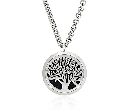 Tree of Life Aromatherapy Essential Oil Diffuser Necklace Locket Pendant Jewelry with 24
