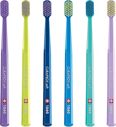 Curaprox CS 1560 Soft Toothbrush with Ultra-Fine Filaments & Compact, Slightly Angled Toothbrush Head for Improved Tooth & Gum Health, 6 Pack
