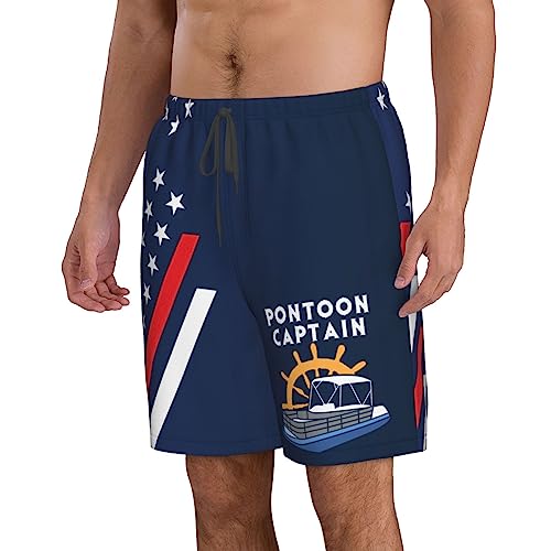 Pon-toon Cap-Tain - Pon-toon Boat - Pon-tooning Party Men's Beach Shorts Swim Trunks with Pockets Sports Shorts L3