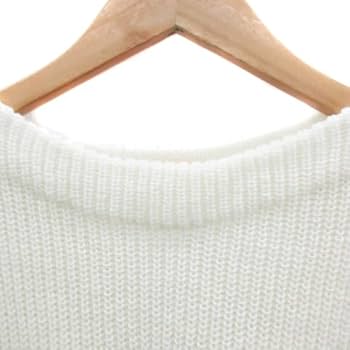 〈着用1.2回〉ショコラフィネローブ 触り心地のよいTシャツ オフホワイト OFF-WHITE オフホワイト プリント クルーネック 長袖 Tシャツ