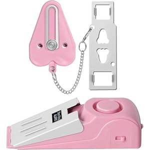 Portable Door Lock & Door Stop Alarm Set, Dual Protection Home Security Door Kit, Travel Hotel Lock Devices Pocket Self Defensey Tools for Traveling Hotel Home Apartment (Pink)