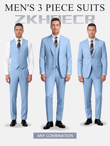 Image of Men's 3 Piece Slim Fit Suit Set, Two Button Blazer Solid Jacket Vest Pants Wedding Business Suit