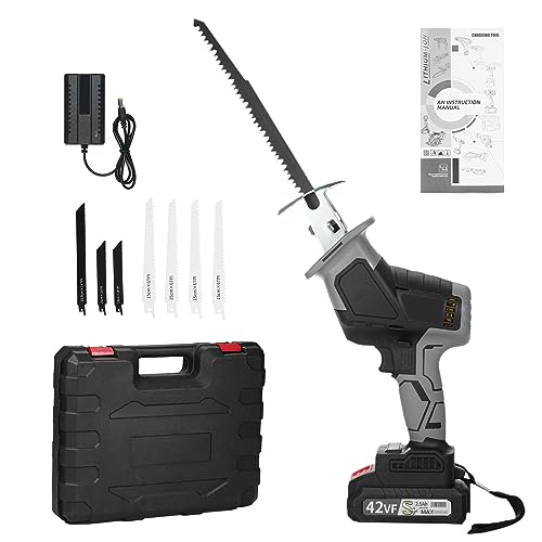 Reciprocating Saw,KKnoon 3000SPM No-load Speed Reciprocating Saw Logging Saw with 8 Saw Blades, Including 21V 2.5ah Rechargeable Battery for Cutting Wood Metal and PVC