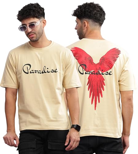 Image of KYDA Men's 100% Pure Cotton Relaxed Fit Drop Shoulder Premium Front & Back Printed Oversized T-Shirt