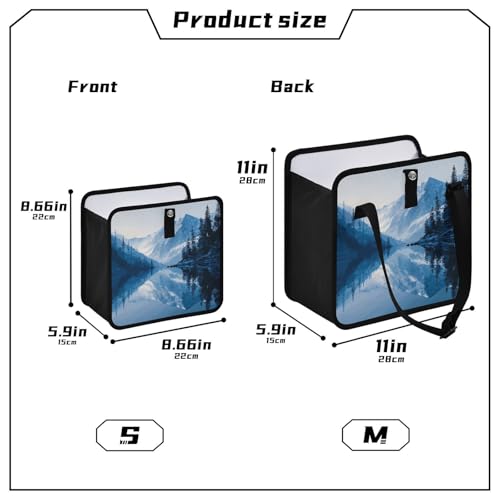 Image of Car Trash Can Organizer Bin with Adjustable Strap for Back Front Seat Console Waterproof Leakproof Collapsible Portable 11 Inch Winter Blue Mountain and Mirrored Lake