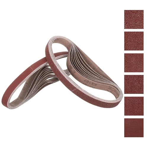 Kozelo 24 Pcs Sanding Belts 25mm x 762mm 60/80/120/150/240/400 Grit Aluminum Oxide Abrasive Sandpaper for Belt Sander Metal Grinding Wood Working Weld Rust Removal Deburring