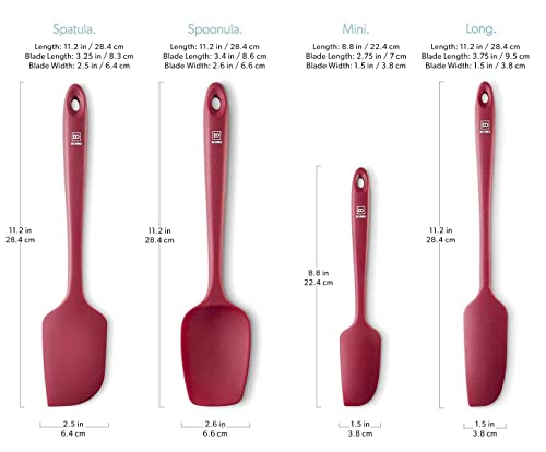 Image of Di Oro Seamless Series 4-Piece Silicone Spatula Set - 600F Heat-Resistant Pro-Grade Rubber Spatulas - Spoonula, Large Spatula, Small /Mini Spatula, and Jar Spatula - Kitchen Utensil Set (Red)