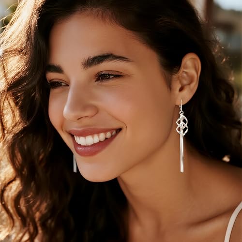Sterling Silver Dangle Earrings Hypoallergenic Long Tassel Earrings for Women Leverback Spiral Twist Tassel Drop Earring Long Twist Dangle Earings 14K Gold Trendy Jewelry Gifts2