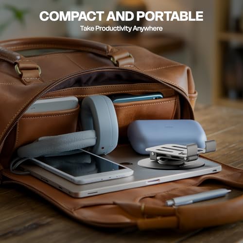 Image of Amkette Ergo 360 Alloy Mobile Stand for Desk, Foldable Design with Stable Rotational Metallic Round Base, Multiple Height & Angle adjustments for Smartphones, Tablets & iPad (Grey)