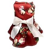 Duotopia Dog Dress Pet Flowery Silky Clothes Summer Christmas Valentine's Day Easter Party Dress with Satin Ribbon (Red, XL)