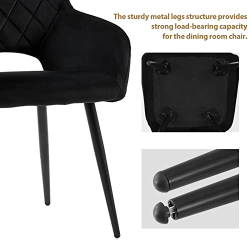 CLIPOP Esszimmerstühle, 2er Set, Polsterstühle mit Armlehnen, Metallbeine, Samtbezug, Samt Schwarz, bis 150 kg belastbar, für Arbeitszimmer, Wohnzimmer, Schlafzimmer (2er, Samt Schwarz)