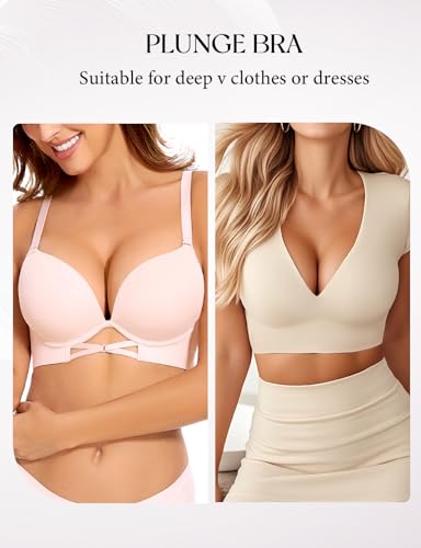 Image of Upushall Push Up Padded Bras for Women Add 2 Cup Plunge Tshirt Everyday Bra
