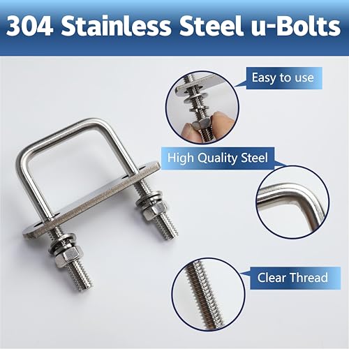 Image of 16 Pcs M6 Square U Bolts 1-1 /4 Inch Wide, 1 /4 inch x 1-1 /4 inchW x 2-1 /8 inchL | 304 Stainless U Bolt Heavy Duty with Nuts,Bolt Plate and Washers,Square U Bolts 1-1 /4 inch Wide,Metric bolts