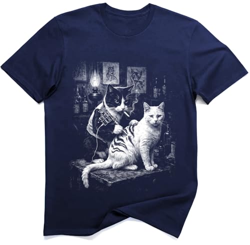 T-shirt chat tatoueur vintage look retro drôle et original pour amoureux des chats