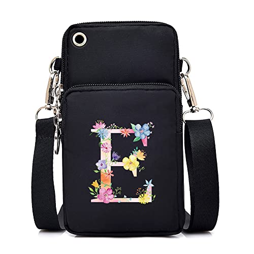 FINDING CASE initial letter Printed Women Girls men Zipper Waterproof Nylon 3 Layers Crossbody Bags Wallet Cellphone Purse Shoulder Bag Wristlet Handbags Adjustable Strap (pink E)