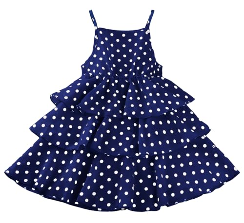 Happy Cherry Girls Summer Polka Dot Dress Summer Spaghetti Strap Tiered Dress
