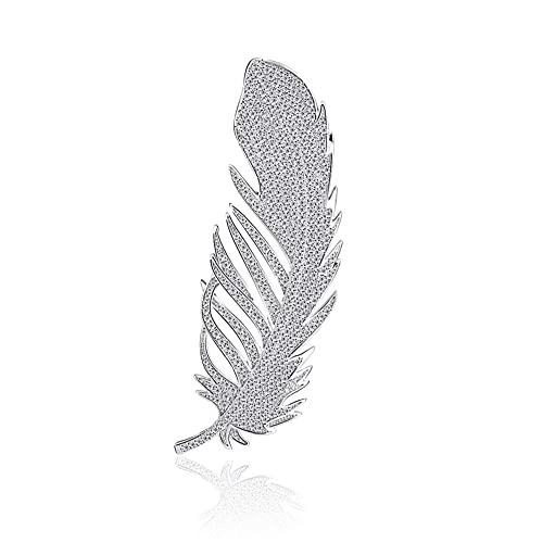 Seakuur Rhinestone Feather Brooch Pin For Women Men Fashion Crystal Delicate Leaf Brooch Lapel Pins Elegant Dress Accessories Jewelry Boutonniere Corsage For Hat Bag Suit Tie Wedding Birthday (Silver) #TOP15