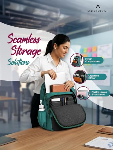 Image of Aristocrat Stan 15.6 inch Compatible Laptop Backpack 32L | 3 Compartments with Quick-Access Front Pocket | Tablet Sleeve, Rain Cover & Bottle Holders | Office & Casual Backpack for Men & Women