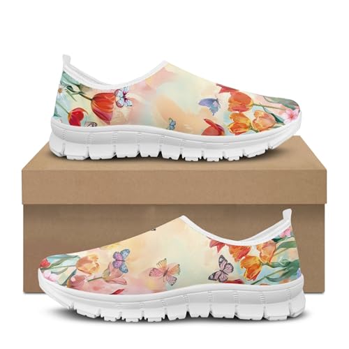 Image of Hummingbird Floral Print Lightweight Walking Shoes for Women Mesh Casual Sneakers Size 5-10.5