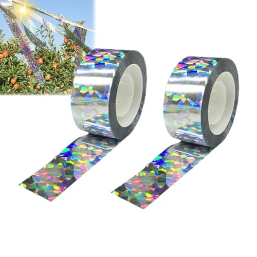 Youding Cinta reflectante de protección de animales de 164 pies, 2 rollos de cinta holográfica plateada para terroristas, para balcón, terraza, valla de jardín, tragaluz, 50 m x 2,5 cm