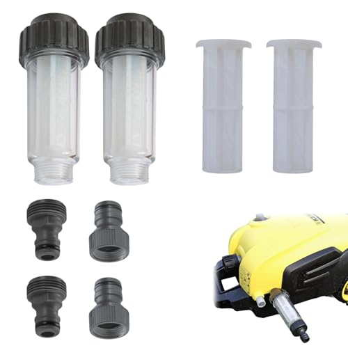 MAXMURYS Conjunto de Filtros de Agua para Hidrolimpiadora, Filtro 3/4' para Manguera de Jardín, Kit con 2 Filtros, 4 Cartuchos de Repuesto y Conectores, Compatible con Kärcher K2–K7